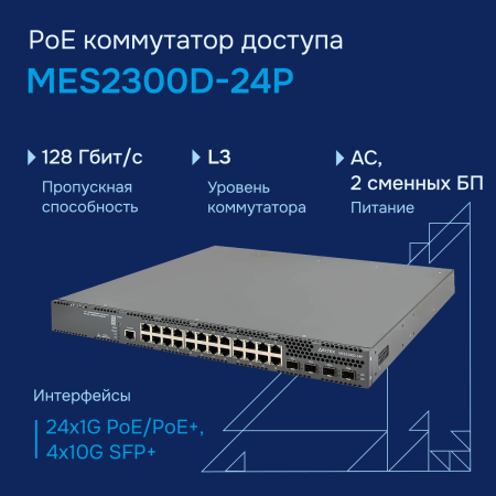 Коммутатор доступа PoE MES2300D-24P СГЭП