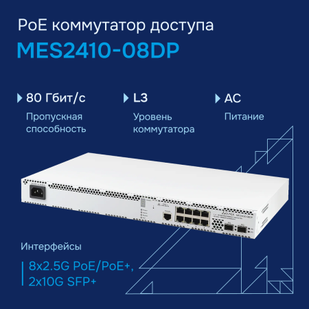 Коммутатор доступа PoE MES2410-08DP СГЭП